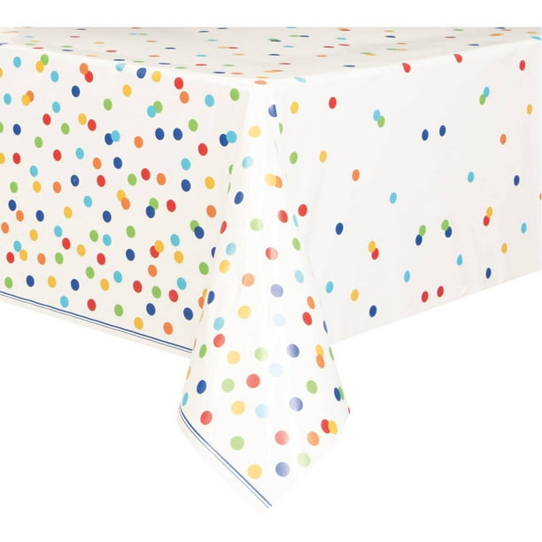 Fun Rainbow Stripes & Dots Print 7FT Long Plastic Tablecloth Party Table Cover Fun Rainbow Stripes & Dots Print 7FT Long Plastic Tablecloth Party Table Cover